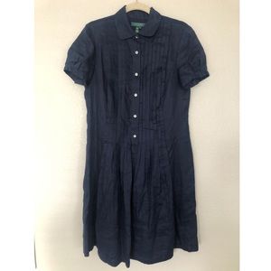 Lauren Ralph Lauren Navy Linen Shirt Dress Size 10